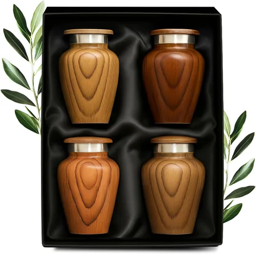 Miniatura 8 de Urnas pequeñas con estampado de madera metálica para recuerdo de cenizas humanas, mini urna para cenizas de adultos hombres y mujeres, juego