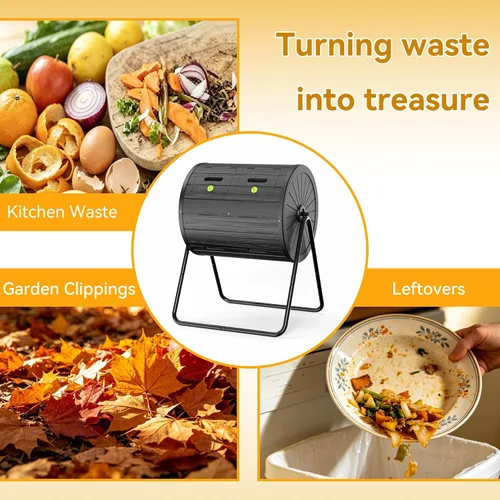 Miniatura 8 de DRATO Contenedor de compostaje para exteriores, 37.5 galones, para todas las estaciones, doble cámara para jardín, cocina, patio, exterior (negro)
