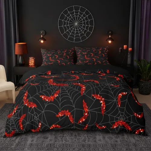Miniatura 23 de Lindo juego de funda de edredón de fantasma, tamaño individual para niños y niñas, juego de ropa de cama de calabaza y calavera de azúcar, funda