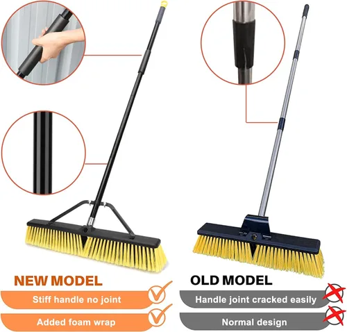 Miniatura 7 de Escoba de empuje de 24 pulgadas para exteriores, escoba resistente con mango largo de 63 pulgadas para terraza, entrada, garaje, patio, limpieza