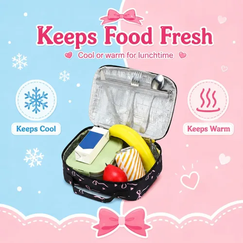 Miniatura 6 de LEDAOU Lunch Box Kids Boys Girls Cute Insulated Lunch Box Reusable Lunch Bag Meals Tote Lunchbox for School Picnic Travel (Bow Tie Black)