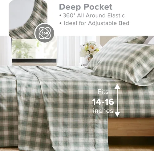 Miniatura 72 de Comfort Spaces Sábanas 100% algodón tamaño King, transpirables, naturalmente frescas, sábanas de algodón suave con bolsillo elástico de 14 pulgadas