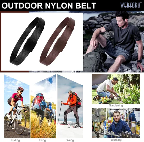 Miniatura 6 de WERFORU Cinturón de nailon para hombre, cinturón táctico militar, correa de lona para exteriores con hebilla de plástico D-negro+café