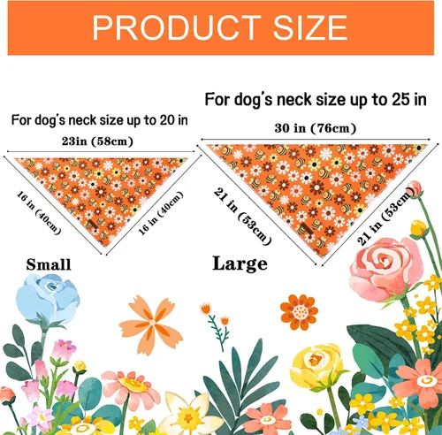 Miniatura 2 de Unique Style Paws Bandanas para perros, 1 unidad, lavables, de algodón, triangular, para otoño, con margaritas de abeja, para perros y gatos