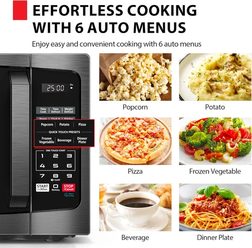 Miniatura 3 de TOSHIBA ML-EM09PA(BS) - Pequeño horno microondas con 6 menús automáticos, función de silencio y bloqueo para niños, iluminación LED, perfecto