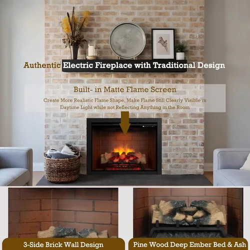 Miniatura 4 de Inserto de chimenea eléctrica con luz superior, opción de color de llama de 12 × 12 × 12 con sonido crepitante de fuego, 30 5/8 ″ W × 24 5/16 ″ H