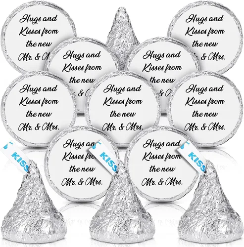 Miniatura 10 de Laumoi 1000 piezas Abrazos y besos de los nuevos Sr. y Sra. Adhesivos para boda, etiquetas de gotas de chocolate, etiquetas de caramelo de 1.9 cm
