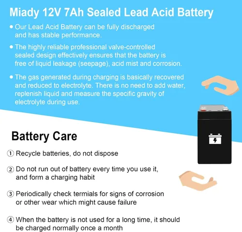 Miniatura 5 de Miady Batería de ácido plomo sellada recargable de 12V 7Ah (1 paquete)