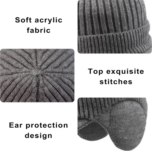 Miniatura 5 de Muryobao Gorro de invierno para hombre, con forro polar, con visera, orejeras cálidas, gorra de esquí