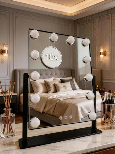 Miniatura 11 de Espejo de tocador de maquillaje con luces LED, espejo de maquillaje desmontable de 10 aumentos, espejo de maquillaje Hollywood con iluminación