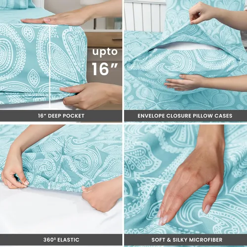 Miniatura 3 de LDC LUX Décor Colección - Juego de sábanas para cama de tamaño individual con estampado de cachemira – 4 piezas de sábanas de microfibra ultra