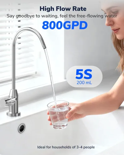 Miniatura 2 de Ecoviva Filtro de agua debajo del fregadero de ultrafiltración de 0.01μm, sistema de filtración de agua sin tanque 800GPD de 4 etapas, diseño