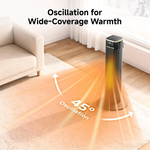 Miniatura 4 de Calentador de espacio para uso en interiores, calentador eléctrico de cerámica PTC de 1500 W con termostato, oscilación de 45°, temporizador de 12