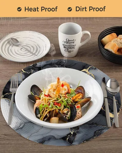 Miniatura 4 de Round Placemats Set of 6 Marble Texture Art Round Braided Placemats Non-Slip Place Mats for Dining Table, Heat-Protective Decorative Table Mats