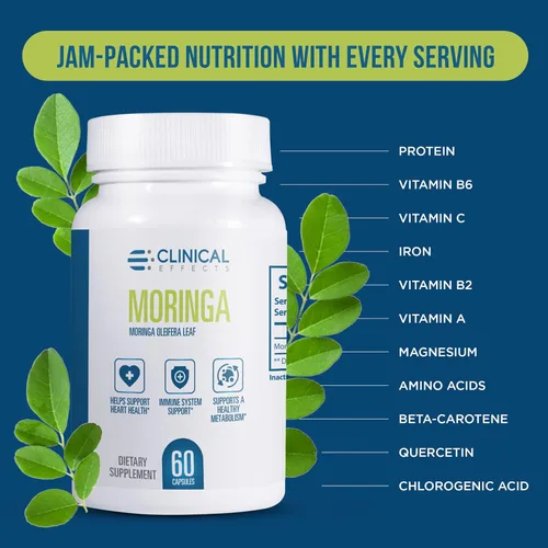 Miniatura 5 de Clinical Effects Moringa Oleifera - 800 mg Cápsulas de Moringa Suplemento Superalimenticio - Suplemento de apoyo para el corazón