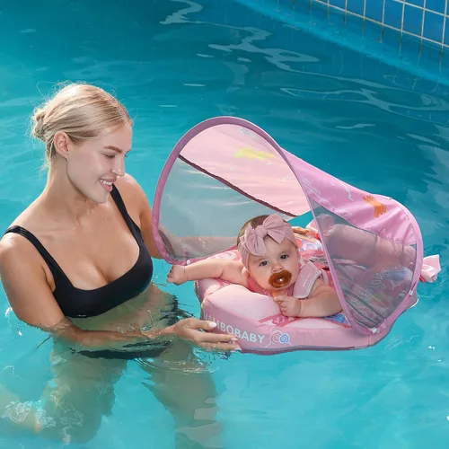 Miniatura 5 de Mambobaby Flotador con dosel extraíble para piscina para bebé, flotador de seguridad no inflable, cola mejorada, material suave y agradable a