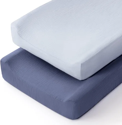 lulumoon Funda para cambiador de bebé: funda de muselina para cambiador de pañales, sábanas para cambiadores para niñas y niños S-Azul marino y azul