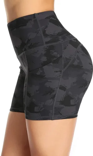 Miniatura 4 de Oalka Pantalones cortos de yoga para mujer, con bolsillos laterales, cintura alta, para entrenamiento, correr, deportes, 4 pulgadas
