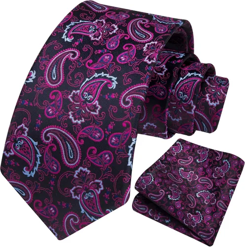 Miniatura 197 de HISDERN Corbatas para hombre, corbata de cachemira y bolsillo cuadrado tejido clásico floral para hombre, corbata de fiesta de boda