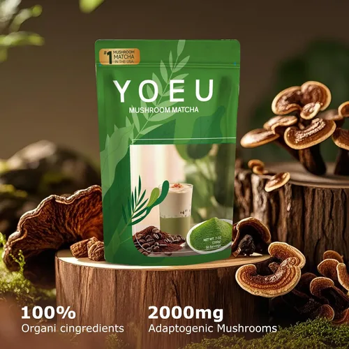Miniatura 5 de 6.35 oz, polvo orgánico de hongos matcha, matcha japonés y 12 ingredientes naturales, café instantáneo, polvo con leche, alternativa al café