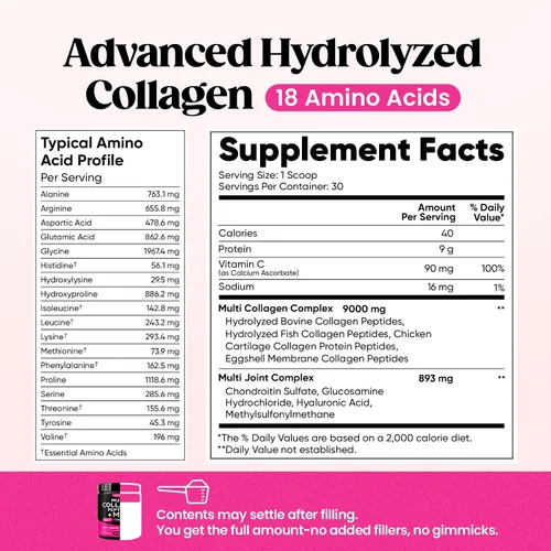 Miniatura 7 de Venture Pal Polvo de colágeno múltiple tipo I, II, III, V, X - Péptidos de colágeno hidrolizados MSM, GC, ácido hialurónico y vitamina C