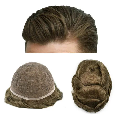 Miniatura 51 de Tupé para hombres cabello humano real sistema de cabello para hombre encaje francés completo 100% cabello humano postizos para hombres pieza de pelo