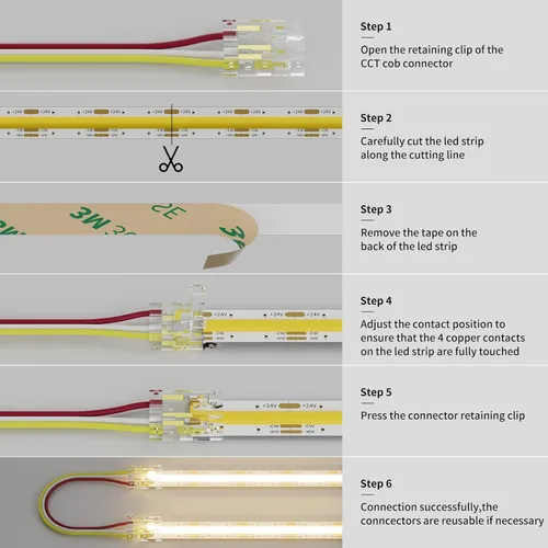 Miniatura 5 de PAUTIX Conectores de 0.394 pulgadas para CCT COB LED Tira de luz LED Kit de conexión de extensión de terminal sin soldadura, 4 conectores