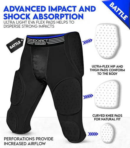 Miniatura 3 de Exxact Sports Battle - Faja de fútbol con 7 almohadillas para hombres y niños con bolsillo para tazas, pantalones cortos de compresión acolchados
