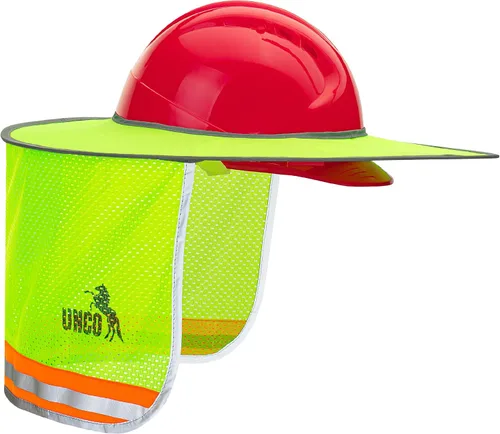 Miniatura 7 de Casco Industrial UNCO con Protector Solar, Verde, Visera Completa y Estándar de Malla, Alta Visibilidad Reflectante, Accesorio para Casco Duro