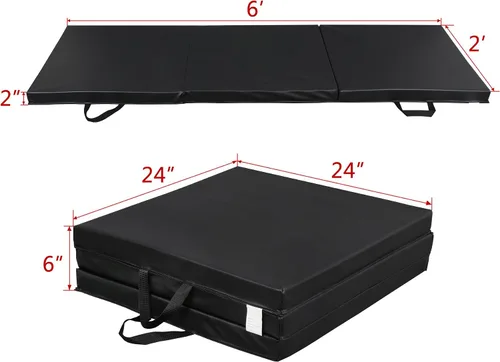 Miniatura 5 de Alfombrilla de gimnasia plegable portátil de tres pliegues de 6 x 2 pies, extra gruesa, de espuma, aeróbicos, yoga, artes marciales, artes