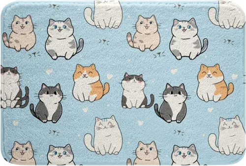 Miniatura 7 de Erosebridal Alfombras de baño rosas para niñas, tapete de baño con diseño de gatos, tapete antideslizante con temática de animales kawaii, tapete