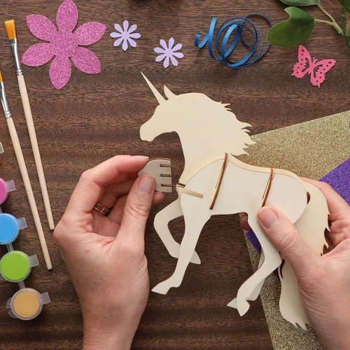 Miniatura 3 de LEISURE ARTS - Rompecabezas 3D, kit de 14 piezas, unicornio de construcción de madera, kits de construcción de madera, proyectos de bricolaje