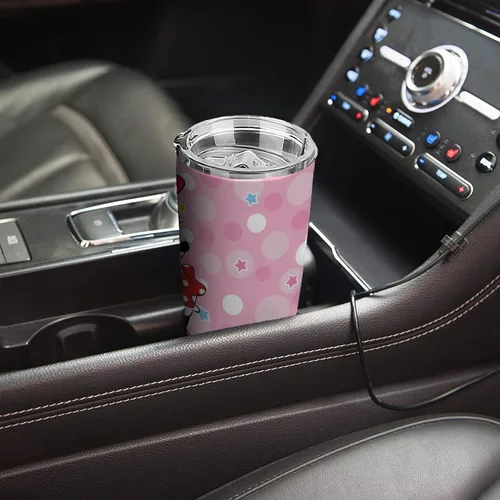 Miniatura 5 de Vaso de 20 oz de acero inoxidable rosa con pajita y tapa, a prueba de fugas, taza de café para viajes, para uso en casa y al aire libre, tazas Ratón