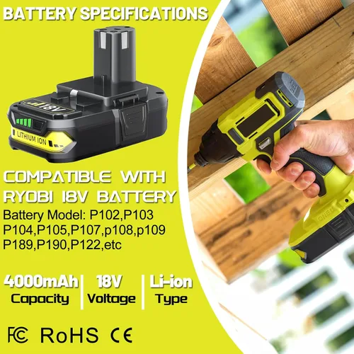 Miniatura 2 de Paquete de 2 baterías de repuesto de 4.0Ah para baterías Ryobi de 18 V P102 P103 P104 P105 P107 de 18 voltios ONE+