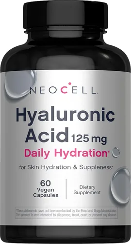 NeoCell Cápsulas de ácido hialurónico | 60 pastillas | 125 mg | Hidratación diaria | cabello, piel y uñas | Suplemento vegano