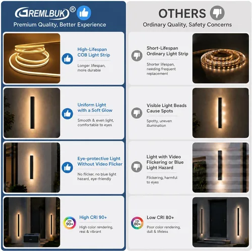 Miniatura 6 de Paquete de 2 luces de pared para exteriores de 39 pulgadas, montaje en pared, aplique moderno para exteriores, iluminación exterior lineal larga LED