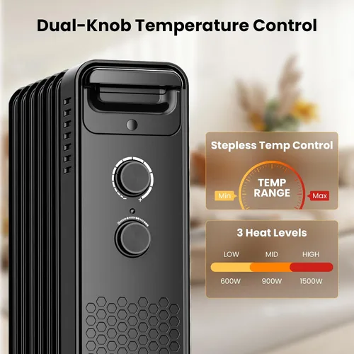 Miniatura 2 de Calentador de radiador eléctrico portátil, calentadores de espacio con relleno de aceite con 3 ajustes de calor, termostato ajustable, protección