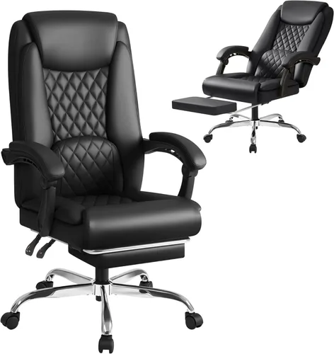 Miniatura 8 de Shahoo Silla de oficina grande y alta, silla de piel sintética ajustable en altura con reposapiés y soporte lumbar, silla ergonómica de respaldo