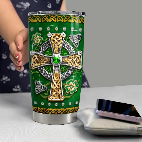 Miniatura 6 de SANDJEST Vaso irlandés de acero inoxidable con tapa de cruz celta de 20 onzas, regalos para mujeres, cumpleaños, Navidad Irish