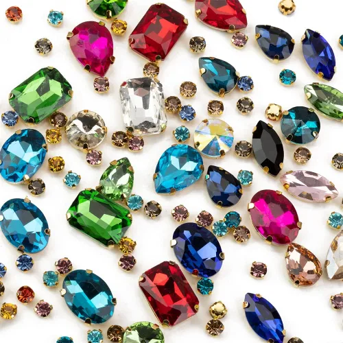Miniatura 10 de Diamantes de imitación dorados, Choupee Diamantes de imitación para coser, Gemas de vidrio para coser, Joyas para ropa, manualidades de ropa, Garra