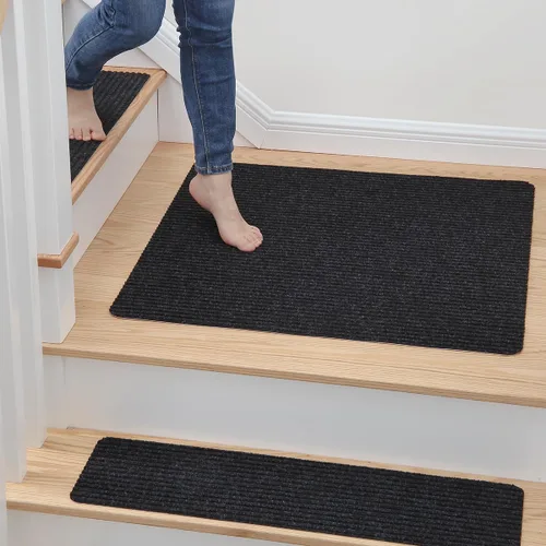 MBIGM Alfombra antideslizante para peldaños de 30 x 30 pulgadas, alfombra de seguridad antideslizante y resistente al deslizamiento, color negro