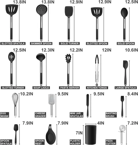 Miniatura 2 de E-far - Juego de utensilios de cocina de silicona, juego de 30 utensilios de cocina con soporte, espátulas de cocina resistentes al calor, cucharón