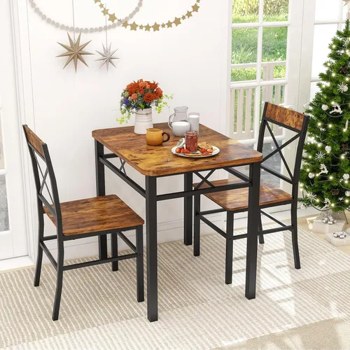 Zevemomo Juego de mesa de comedor de 3 piezas, mesa de comedor para 2, mesa pequeña y sillas, juego de 2, juego de mesa de rincón de desayuno con 2