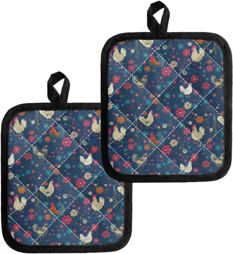 Miniatura 39 de UNICEU Porta ollas de mariposa con diseño de gallo, 2 paquetes para cocina, hornear, parrilla, cocinar, resistentes al calor, almohadillas calientes