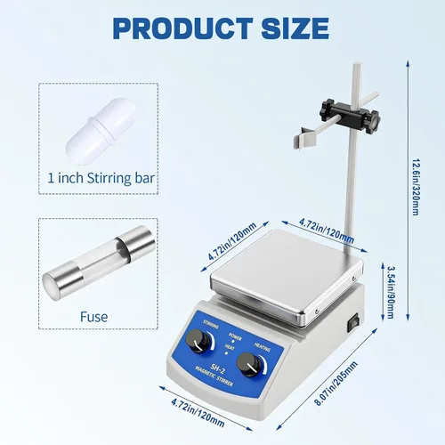 Miniatura 3 de Agitador magnético SH-2, mezclador de placa caliente de 520 ℉, agitador magnético de placa caliente de 100-2000 rpm con barra de agitación y soporte