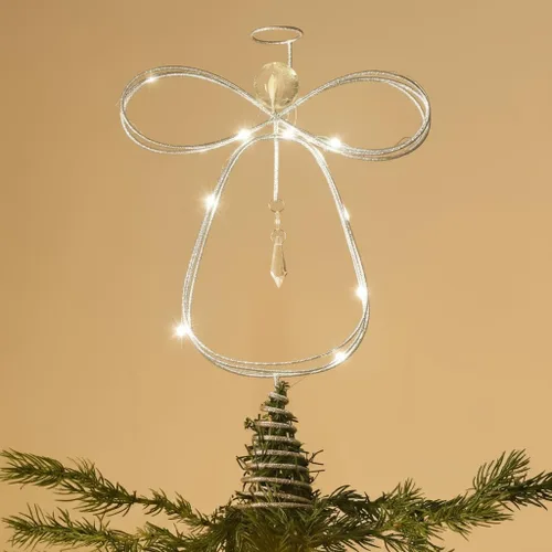 Miniatura 8 de Valery Madelyn Adorno de Ángel Iluminado para la Punta del Árbol de Navidad con Temporizador, Ángel Pequeño de Metal Dorado Preiluminado de 10