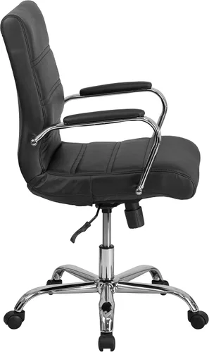 Miniatura 12 de Flash Furniture - Silla giratoria Whitney de respaldo medio con asiento acolchado y reposabrazos de LeatherSoft, silla de oficina ajustable en Negro
