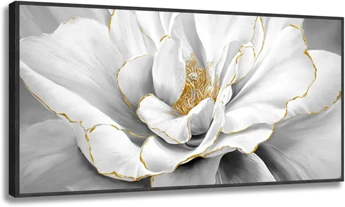 Miniatura 20 de Woxfcart Cuadros de flores para decoración de pared, impresión floral en blanco y negro sobre lienzo para decoración de baño, 15 x 12 pulgadas