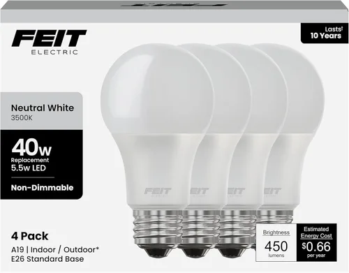 Miniatura 11 de Feit Electric Bombillas LED A19, equivalente a 40 W, no regulables, 450 lúmenes, base estándar E26, blanco suave de 2700 K, 80 CRI, vida útil de 10