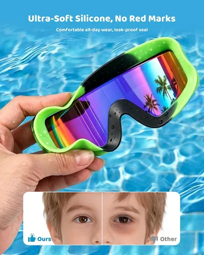 Miniatura 4 de Aegend Paquete de 2 gafas de natación para niños, marco grande, antivaho, silicona suave, a prueba de fugas, protección UV para niños y niñas de 3 a